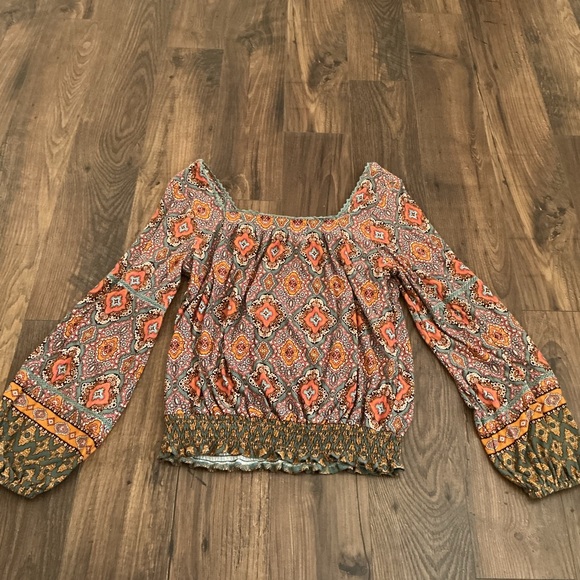 Democracy Tops - Democracy Boho Smocked Crop Top Peasant Blouse Festival Earthy Cottagecore S